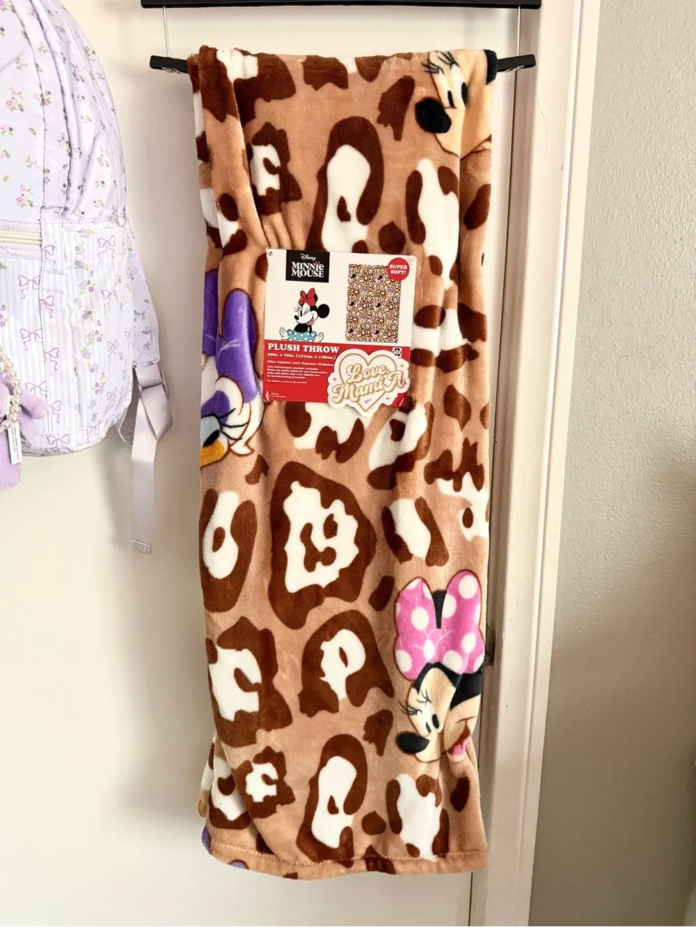 Disney Minnie Mouse Brown Leopard Plush Throw Blanket with Pink Accent